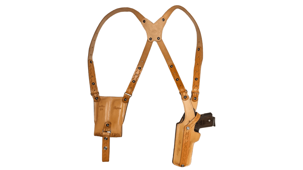 hand-carved-shoulder-holster-back - Black Hills Leather Store