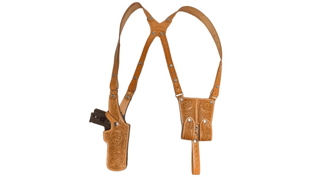 hand-carved-shoulder-holster-front - Black Hills Leather Store